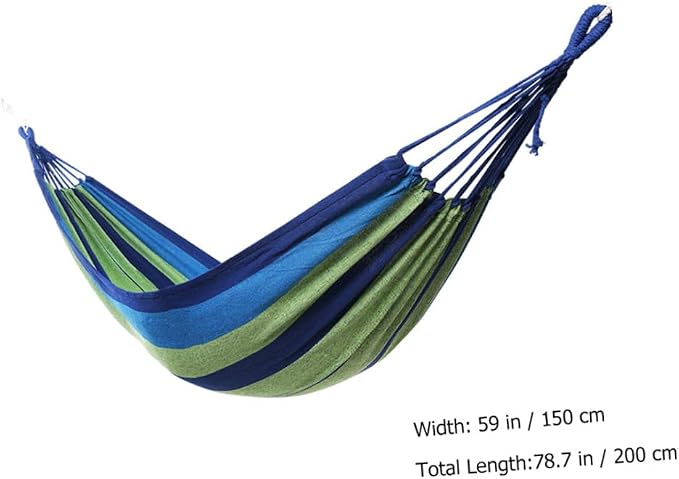 Toddmomy Double Camping Hammock for Two Adults, Blue Widened Canvas Hanging Swing, Thickened Portable Outdoor Travel and Garden Hammock with Reinforced Straps