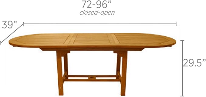 Royal Teak Collection FEO8 Oval Family Expansion Teak Table, 72/96-Inch