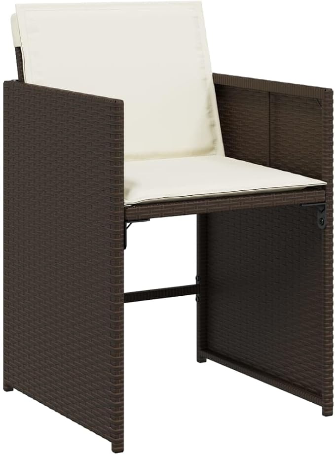 11 Piece Outdoor Dining Set with Cushions, Brown Poly Rattan Patio Furniture for Garden Backyard, Foldable Chairs with Tempered Glass Table, Space-Saving, Weatherproof