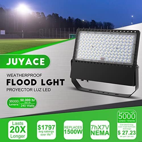 Juyace 3 Pack 36000Lm 240W Led Stadium Outdoor Flood Light Area Lighting | Super Bright Arena Lights，Commercial Area Lighting,5000K Daylight,100-277V,IP65 Waterproof,For Sport Court,Switch Control