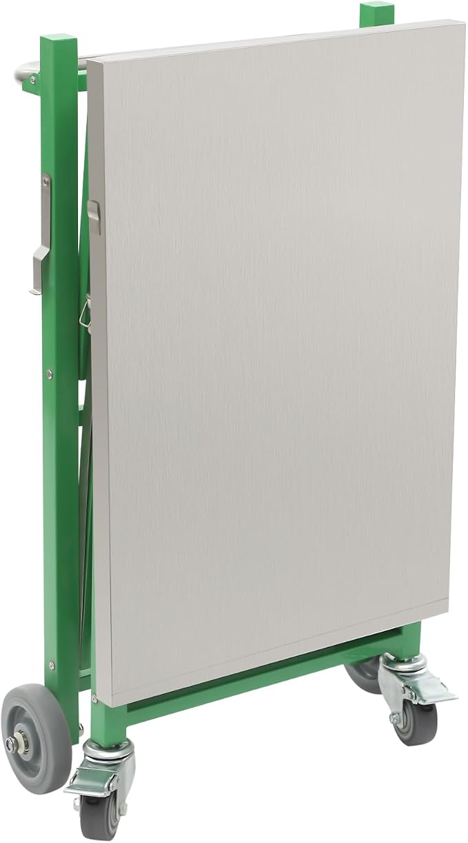 Foldable Outdoor Grill Table with 2 Total Lock Casters, Stainless Steel Pizza Oven Stand, 3 Shelf Folding Kitchen Island, Green, 27.6 x 18.5 (Silver, Green)