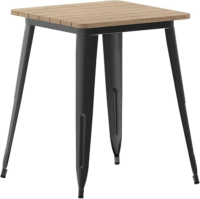Flash Furniture Declan Commercial Outdoor Dining Table, All Weather Poly Resin Top with Steel Base, 23.75" Square, Brown/Black