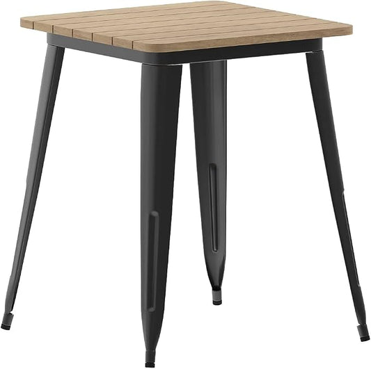 Flash Furniture Declan Commercial Outdoor Dining Table, All Weather Poly Resin Top with Steel Base, 23.75" Square, Brown/Black