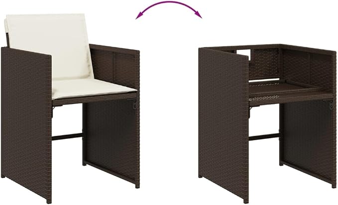 15 Piece Patio Dining Set with Cushions Brown Poly Rattan Outdoor Garden Furniture Table and 14 Folding Chairs Tempered Glass Tabletop Removable Washable Covers UV Proof for Backyard Lawn Deck
