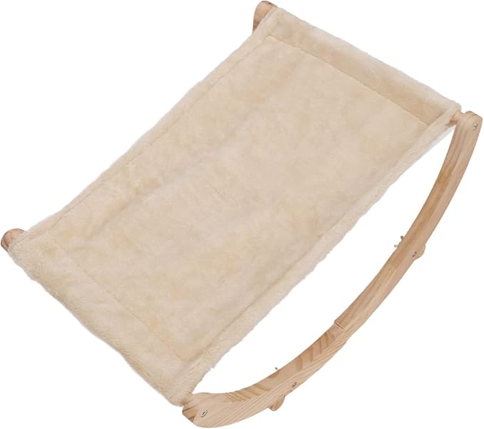 WW Wooden Cat Hammock Bed, Elevated Cat Swing Bed with Anti - Slip Base, Foldable & Removable Breathable Cushion, for Cats Puppies Small Pets All Seasons