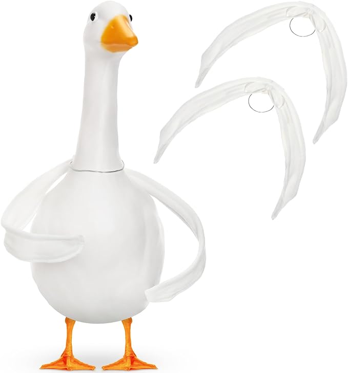 Abbylike 2 Pcs Poseable Goose Wings for 23”- 28" Porch Lawn Goose Outfit Accessories Poseable White Wings for Outdoor Patio Yard Lawn Art Decoration (Flat Edge)