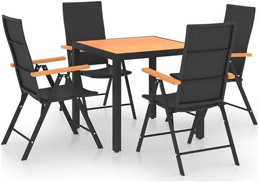 Afuera Living 5-Piece PE Rattan Patio Dining Set, 31.1 x 31.1 x 29.1 in, Powder-Coated Aluminum Frame, Black and Brown Finish, UV/Water-Resistant Garden or Terrace Seating for 4
