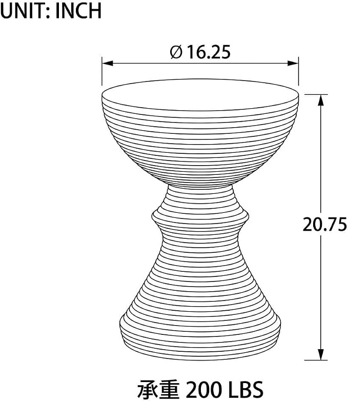 Round Outdoor Side Table, Ribbed Concrete Patio End Table with Hourglass Design, Samll Accent Side Table for Patio, Garden, Balcony (Natural)