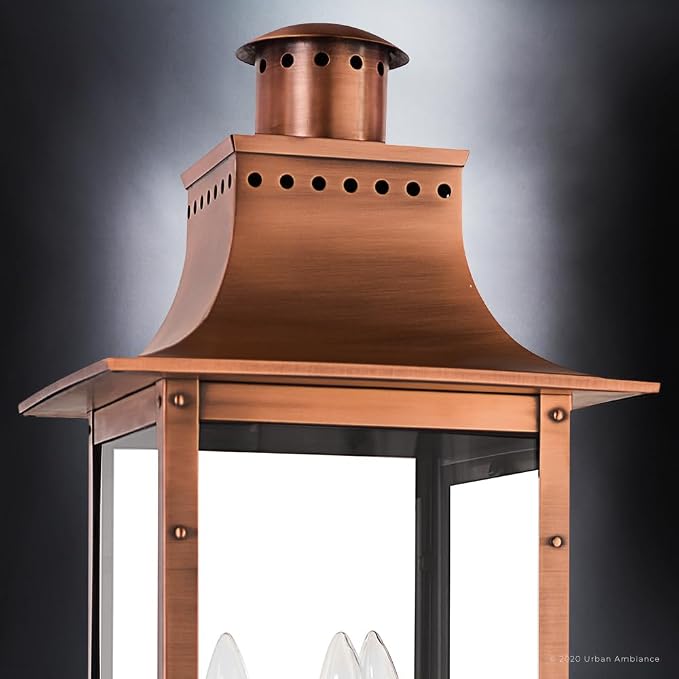Luxury Antique Outdoor Post/Pier Light, Large Size: 26" H x 12" W, with French Country Style Elements, Rustic Copper Finish, UQL1410, Longview Collection
