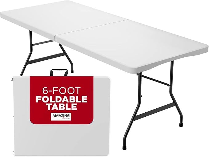 6ft Folding Table White Plastic Folding Table Portable Long Foldable Tables Indoor Outdoor Picnic Camping Fold Table 6 Foot Party Table (4ft, 6ft, 8ft)