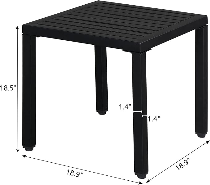 Outdoor Terrace Weather Resistant Coffee Table 19 * 19 * 18" Simple Iron Side Table Black