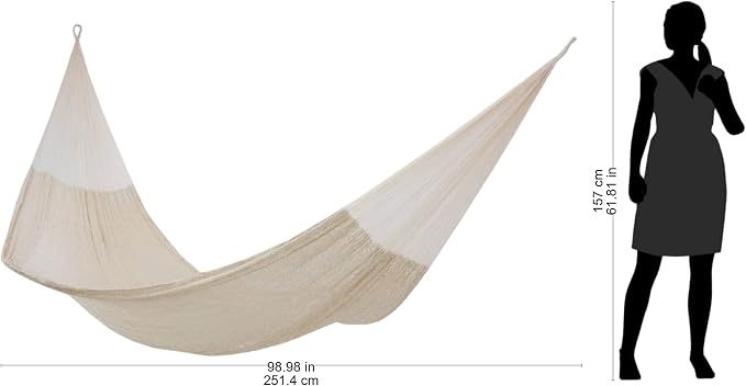 NOVICA Artisan Natural Comfort Cotton Hammock, Handcrafted Ivory and White Solid Mayan Rope Style, Mexico | Bed 78 L x 70 W, Total 158 L