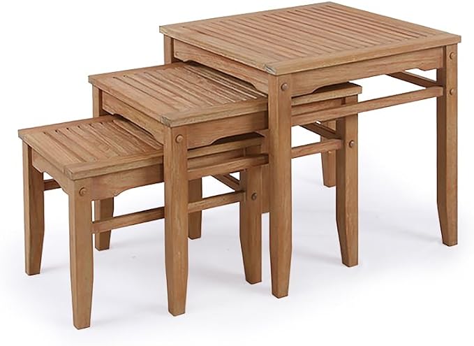 Cambridge Casual Arie Outdoor Nesting Side Tables Set of 3, Solid Indonesian Teak Wood Patio Accent Tables, Weather-Resistant Natural Finish for Garden, Porch, Balcony, or Poolside Use