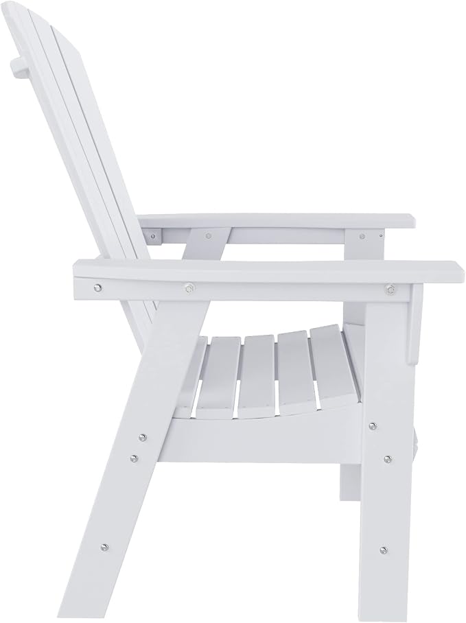 WestinTrends Dylan Adirondack Outdoor Dining Set for 6, All Weather Poly Lumber Patio Table and Chairs Set of 6, 71" Trestle Outdoor Table and Seashell Adirondack Dining Chair, White