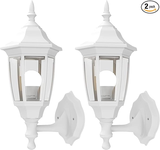 EMART Plastic Outdoor Wall Light Fixtures, Porch Sconces(2 Pack, White) | Include Bulbs, Waterproof and Anti-Corrosion, Wall Mount for Outside, Garage, Front Door, House, Patio