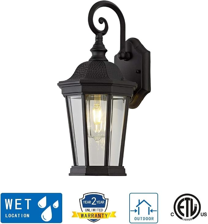 Outdoor Wall Lantern, 16'' Black Outdoor Wall Light Fixtures