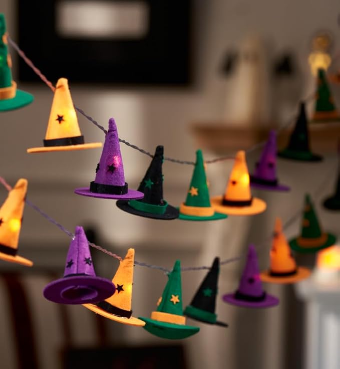Halloween String Lights, 9.8FT 20 LED Halloween Fairy Light Decor | Orange Purple Black Green Halloween Spooky Witch Hat Lights – Battery Operated (Not Included), Spooky Halloween Party Decor
