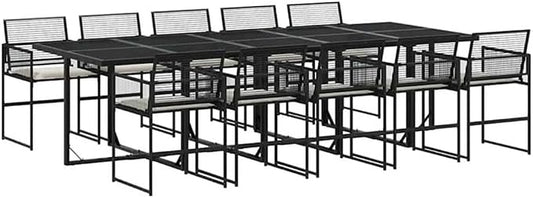 Afuera Living 11-Piece Rattan Garden Dining Set, Black/Cream White, Weather-Resistant PE Rattan, Matte Finish, Includes Table and 10 Chairs with Cushions, Outdoor Patio Furniture for Garden or Terrace
