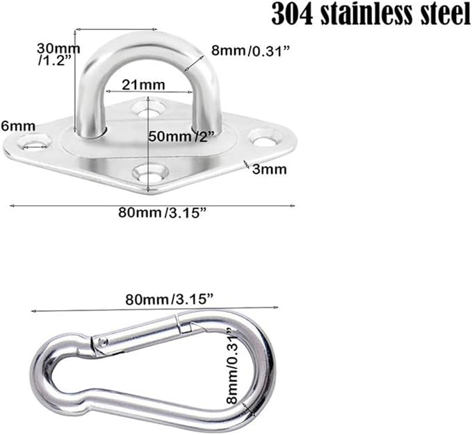 304 Stainless Steel Hammock Hanging Kit, 1100lb Capacity Heavy Duty Ceiling Hooks with Snap Hook for Indoor Outdoor Swing Chair