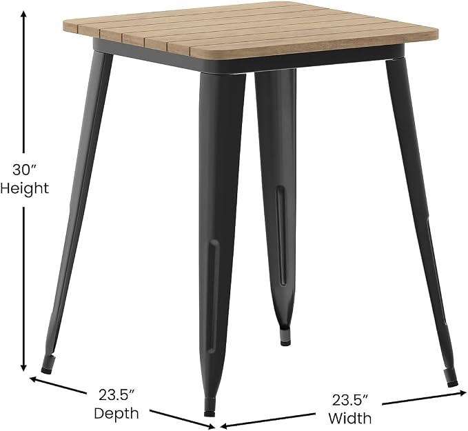 Flash Furniture Declan Commercial Outdoor Dining Table, All Weather Poly Resin Top with Steel Base, 23.75" Square, Brown/Black