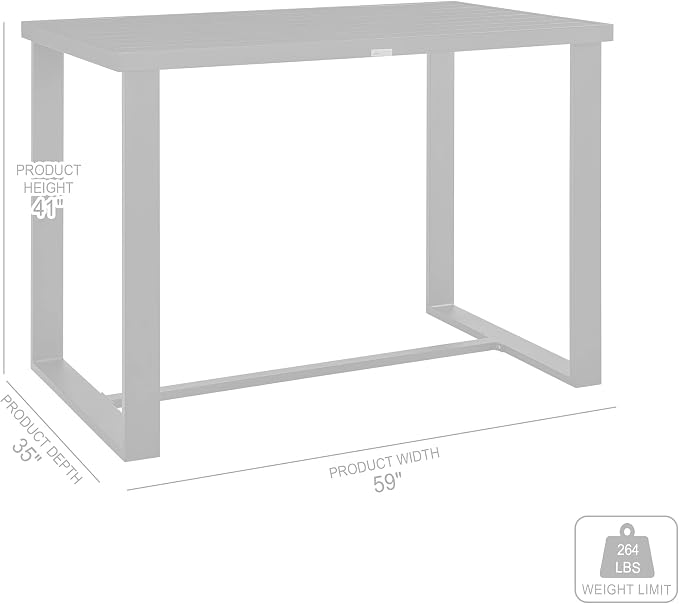 Armen Living Felicia Outdoor Patio Bar Height Dining Table in Aluminum