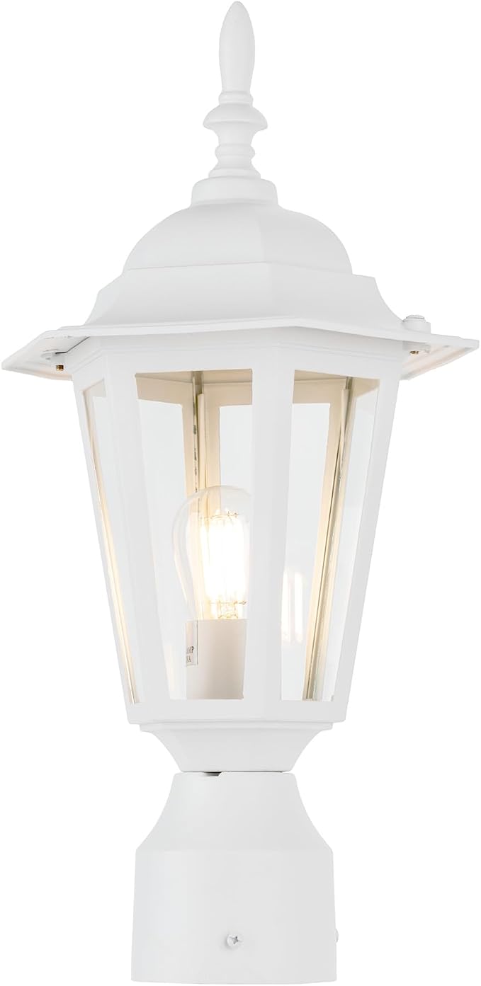 Outdoor Post Light, Rustproof Aluminum Pole Lamp, White | Exterior Lamp Post Light Fixture for Garden, Yard, Pathway, Waterproof, Glass, E26 Base, Max 60W, 1 Pack