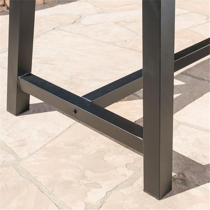 GDFStudio Cassie Outdoor Modern Industrial 3 Piece Acacia Wood Picnic Dining Set with Benches, Sandblasted Light Gray and Black Rustic Metal