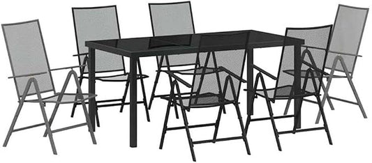 Afuera Living 7-Piece Patio Dining Set, Powder-Coated Steel Frame, Anthracite Finish, Rectangular Shape, Foldable and Height-Adjustable Design, Outdoor Garden or Patio Seating for 6 People