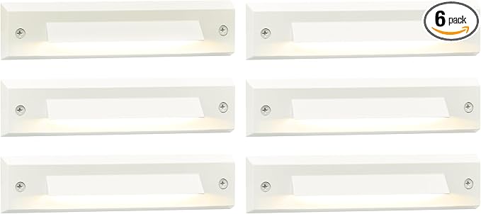 6 Pack LED Low Voltage Stair Lights, Linear Shape Outdoor Step Lights, Cutoff Stair Riser Light, Waterproof Landscape Lighting, 2W 9-15V AC/DC 3000K, Die-cast Aluminum, Classic White