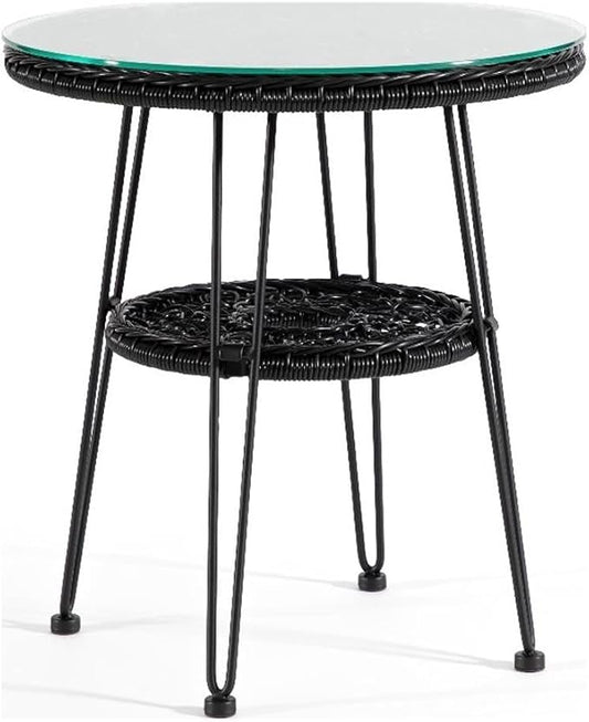 Furniture of America Muse & Lounge Co. Serene Wicker/Rattan Round Outdoor Coffee Table in Black