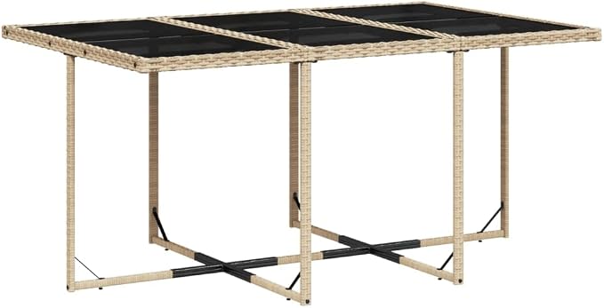11 Piece Patio Dining Set with Cushions Beige Poly Rattan Outdoor Furniture Table and 6 Chairs with Foldable Backrest Space-Saving Design for Garden Backyard Deck Entertaining