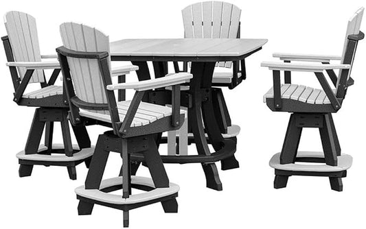 Pemberly Row Coastal Square Counter Height Dining Set, 5-Piece, Light Gray and Black Finish, High-Density Recycled Poly Material, Durable Adirondack Style, Outdoor Patio or Seaside Furniture