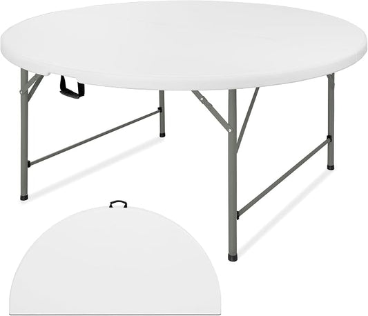 4 FT Round Folding Tables with Carrying Handle Lightweight Portable Plastic Commercial Table Steel Legs for Party, Dining, Wedding, Events, Picnic Indoor, Outdoor (White,1 Pack)