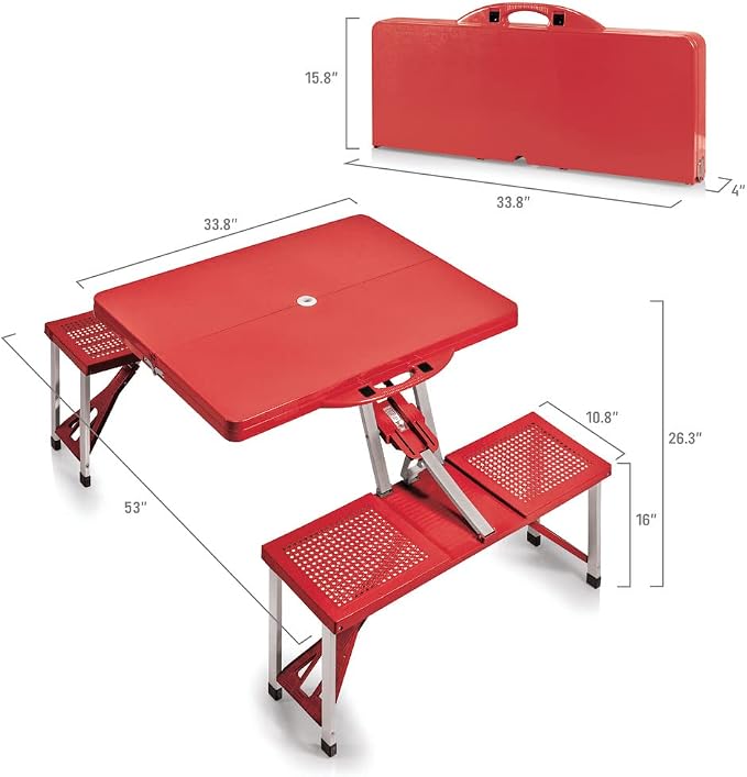 PICNIC TIME NCAA NC State Wolfpack Football Field Folding Picnic Table - Camping Table - Outdoor Table with Umbrella Hole, (Red)