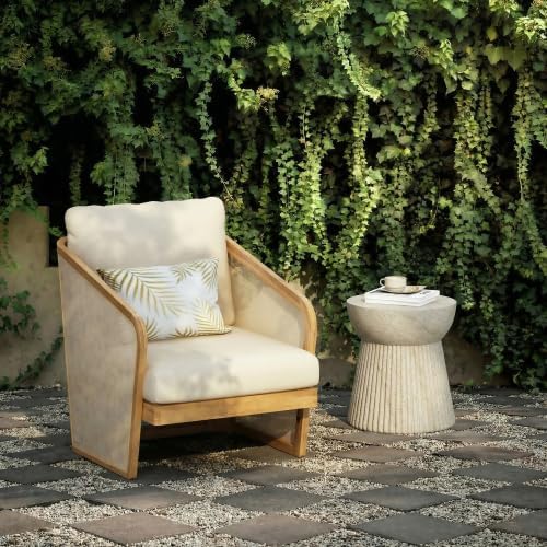 Outdoor Side Table Faux Marble End Table Faux Stone Side Tables Travertine Small Coffee Tables for Indoor Outdoor, Garden Stool Plant Stand for Porch, Backyard Patio, 15"*15"*16.75"-Beige
