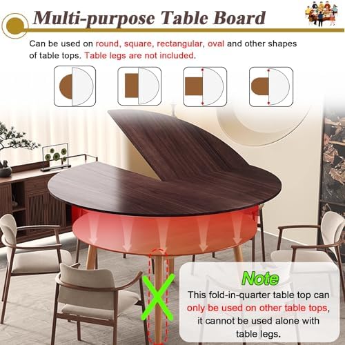 Round Table Top Extender - Portable 42-72" Banquet Table Replacement, Perfect for Restaurant & Patio Use, Adjustable White Tabletop for Enhanced Dining Experience