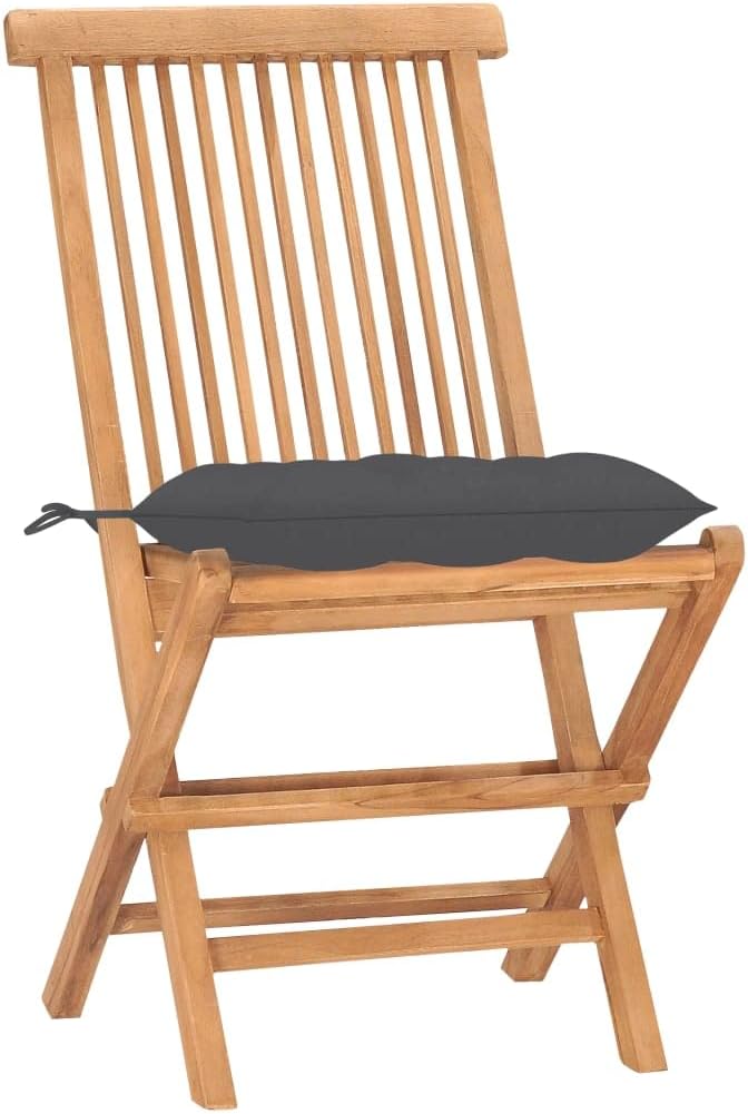 3 Piece Folding Patio Dining Set, Teak Wood Bistro Table and Chairs with Anthracite Cushions for Garden Balcony Deck