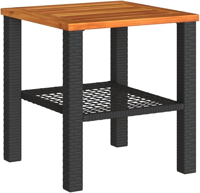 vidaXL Patio Table, Outdoor Coffee Table, Patio Furniture, Square Garden Table with Wooden Top for Lawn Backyard, Black Poly Rattan Acacia Wood