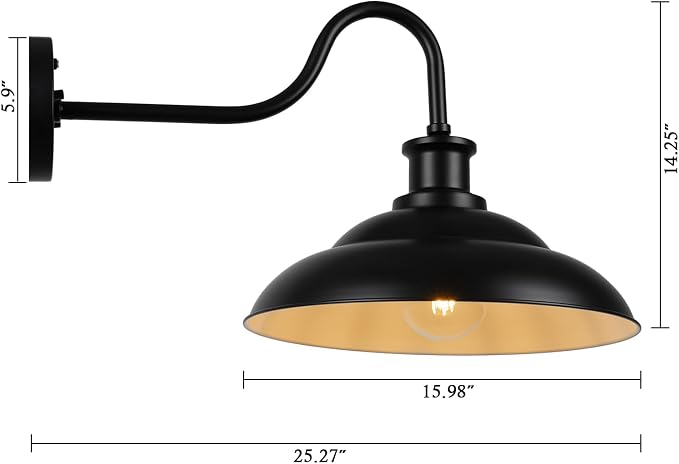 Dusk to Dawn Barn Light Outdoor, 16 Inch Farmhouse Wall Sconce, Vintage Exterior Wall Mount Lighting Fixture, Waterproof Black Lantern for Porch Garage
