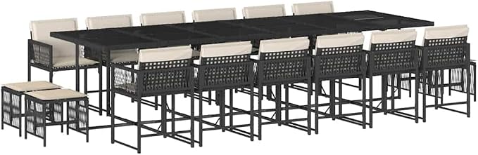 17-Piece Outdoor Dining Set, Large Rectangular Garden Table with 16 Rattan Chairs and Cushions, Weather Resistant Patio Furniture for Backyard, Balcony, and Deck