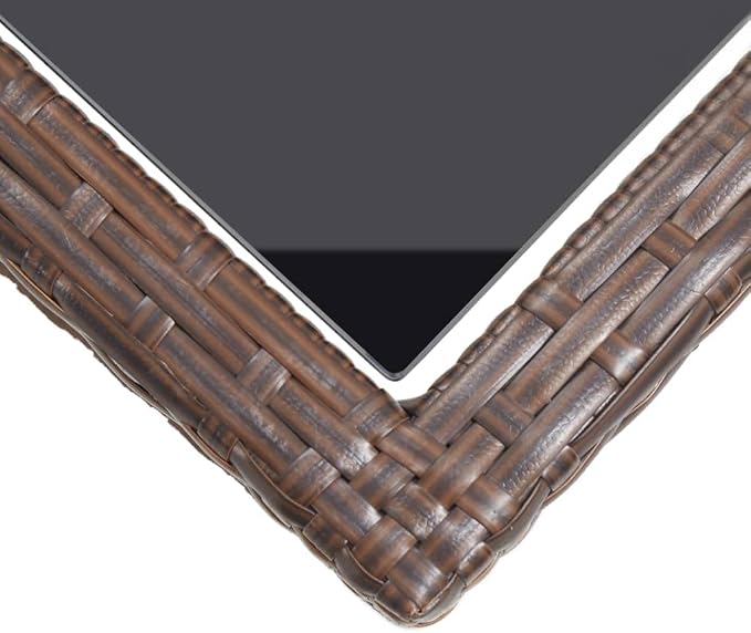 Rectangular Glass Top Outdoor Table Foldable Outdoor Table for Small Spaces Modern Dining with Glass Top Brown Poly Rattan Design