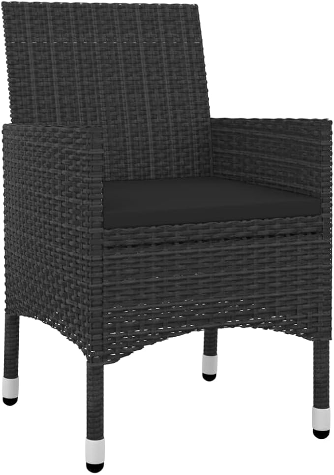 3 Piece Patio Dining Set, Outdoor Bistro Table and 2 Rattan Wicker Chairs with Cushions for Garden, Balcony, Porch, Black