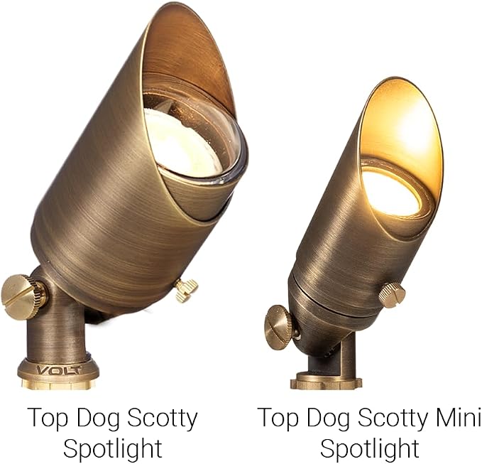 VOLT Top Dog Scotty 12V Cast Brass Mini Outdoor Spotlight (Bronze) with 4W 2700K Warm White 350 Lumen MR11 LED Bulb for Low Voltage Landscape Lighting of Yard, Lawn, Garden, Patio, Trees & House
