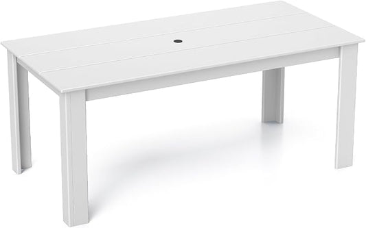 BRIOPAWS Outdoor Dining Table | HDPE | 67” Patio Rectangle Tables | All Weather | Umbrella Hole | Patio Furniture Set for 4-6 Person | White