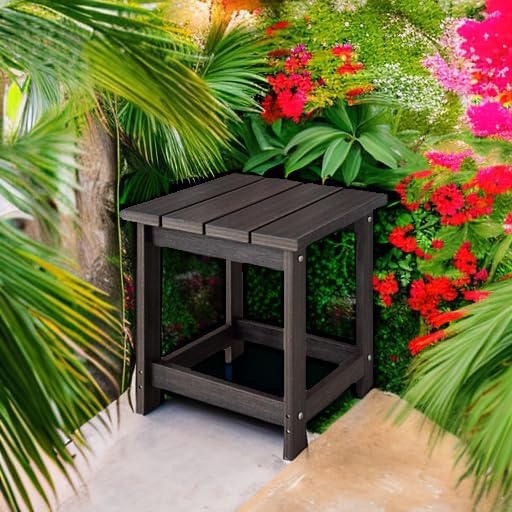 LZRS Patio End Table, Heavy Duty HDPE Outdoor Coffee Table with Wood Texture, Weatherproof Composite Table for Adirondack Chairs, Deck, Pool, Indoor/Outdoor, No Peeling or Cracking(Brown Mixture)