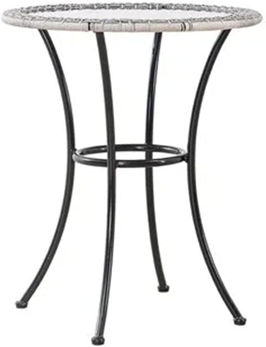 Four Seasons Courtyard 24 Inch Round Marbella Wicker Bistro Patio Table Portable Outdoor Backyard Deck Furniture with Glass Tabletop, Gray/Black
