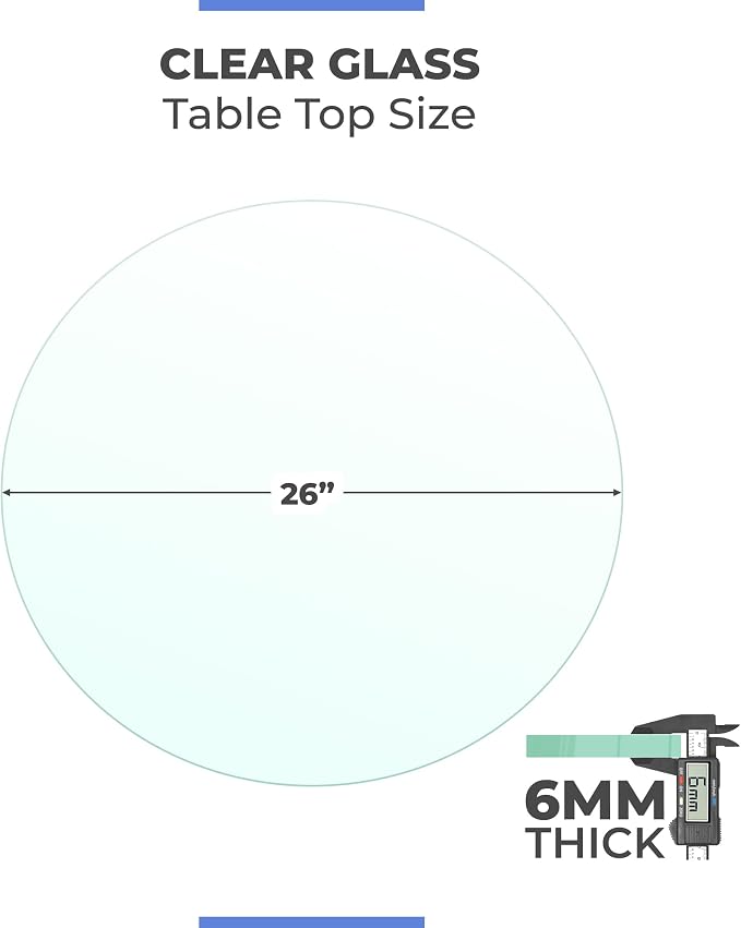 26 Inch Round Clear Tempered Glass Table Top with 1/2" Thick Polished Edges for Dining, Coffee Table, or Office Use by Fab Glass and Mirror