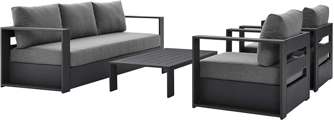 Modway Tahoe Aluminum 4-Piece Outdoor Patio Set in Gray Charcoal