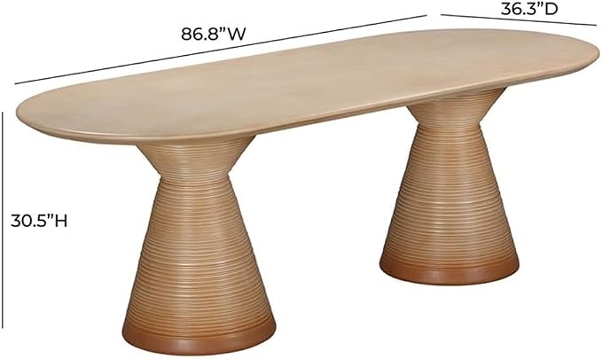 Pemberly Row Oval Stone Dining Table, Terracotta Finish, 86.8 in x 36.3 in x 30.5 in, Indoor/Outdoor Use, Concrete Construction, Seats 8, Midcentury Style Patio or Dining Room Table
