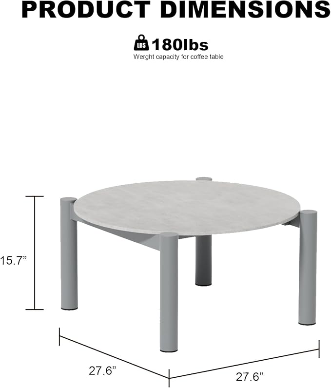 Patio Coffee Table, Aluminum Outdoor Round Table Weather Resistant, Patio Furniture Table for Garden, Balcony, Poolside, Gray